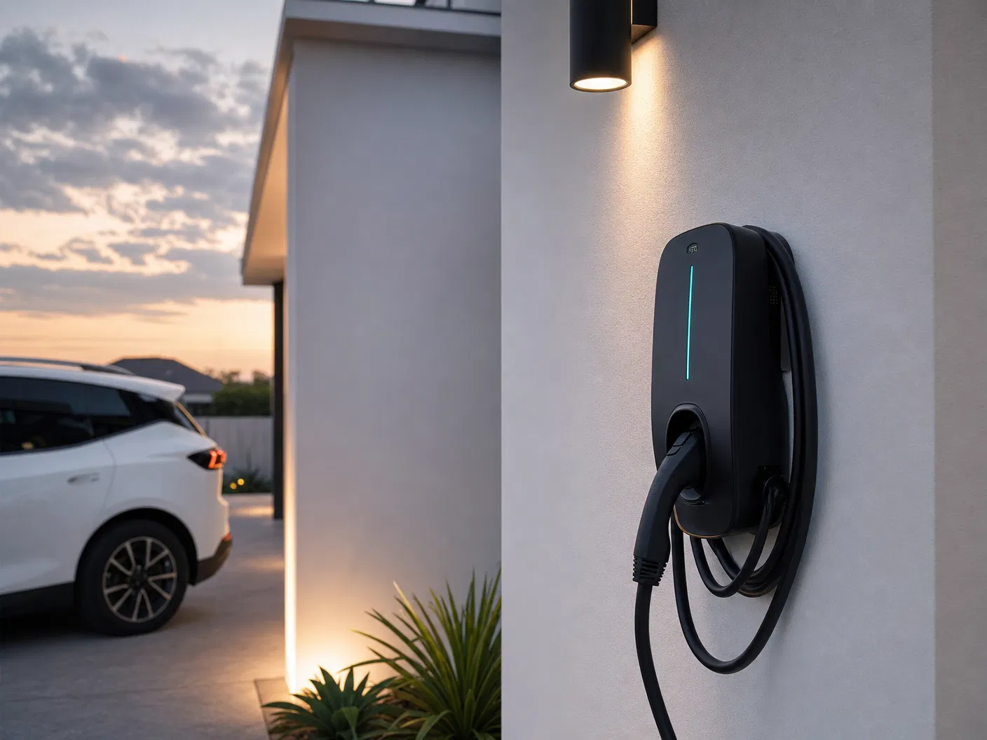 Wall-mounted EV charger installed by Gemelec at a Sydney home